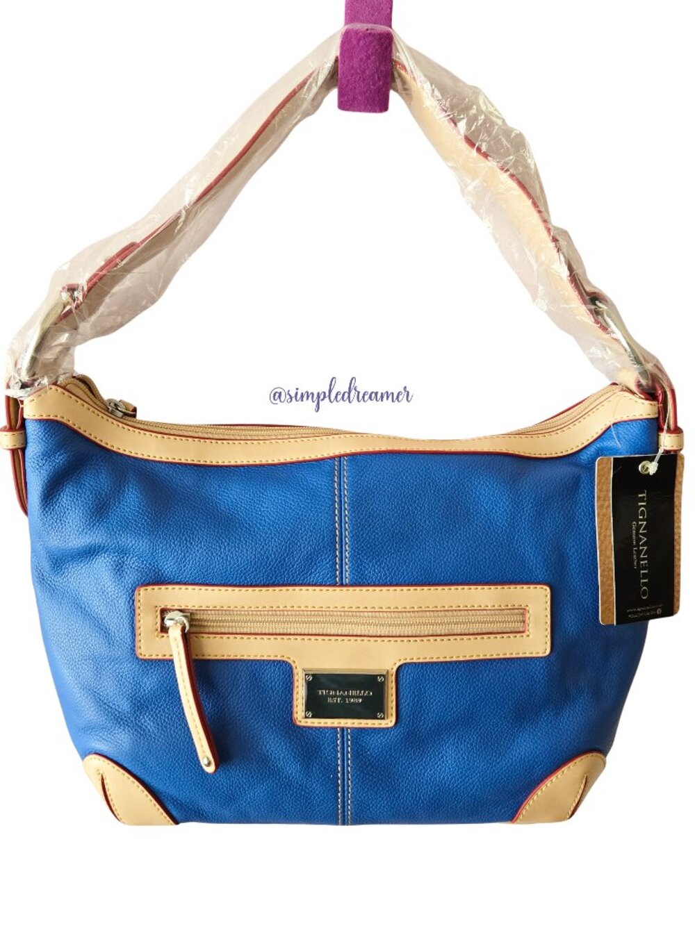 Tignanello ALL STAR Pebble Leather Shoulder Bag Royal Lt Vachetta NWT